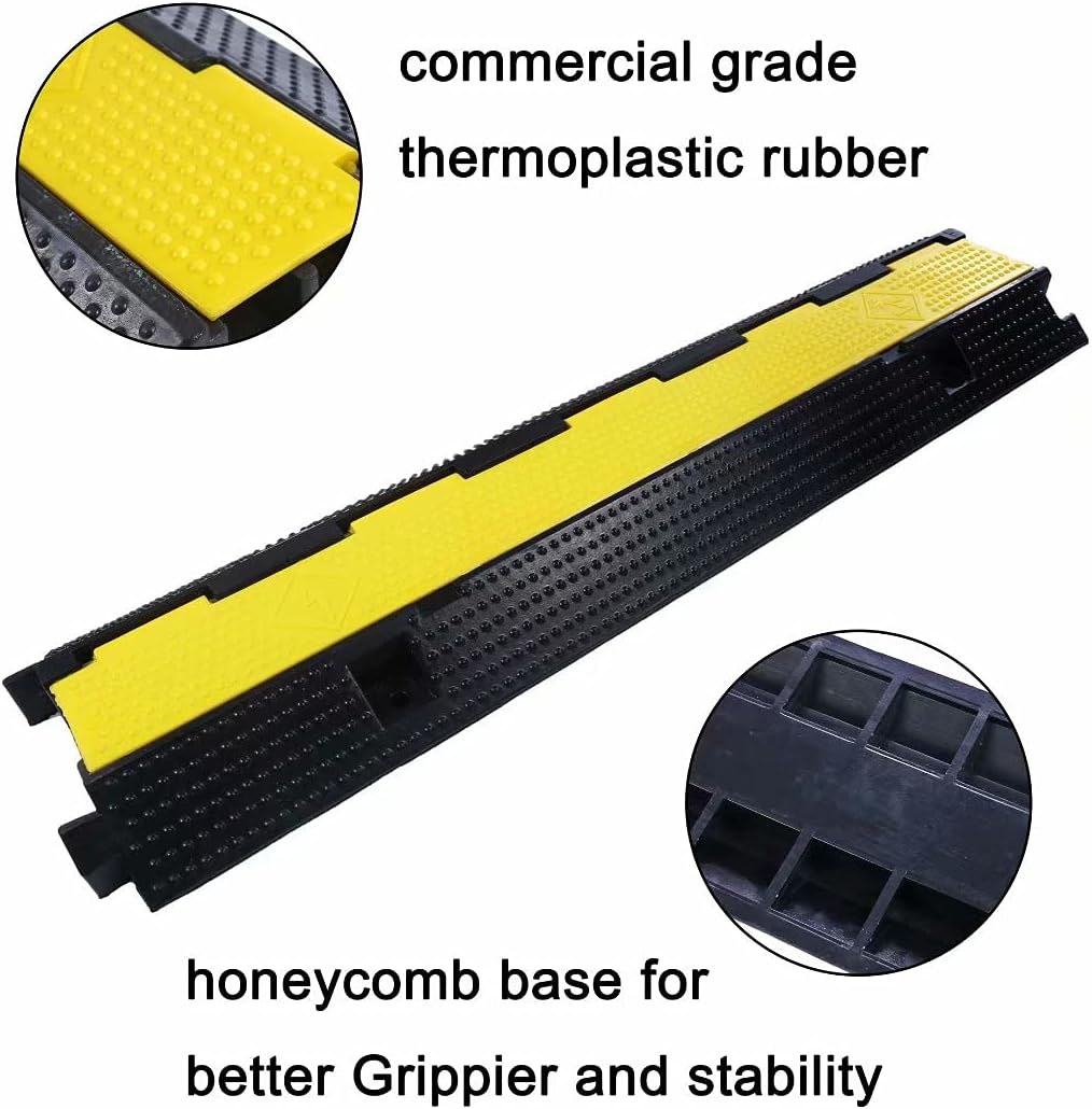 Rubber Cable Ramp Cord Cover Cable Protector Ramps Wire Hose Protective 1 Channel 22000Lbs Load Capacity Traffic Speed Bump for Asphalt Concrete Gravel Driveway Indoor Outdoor, 3 Pack