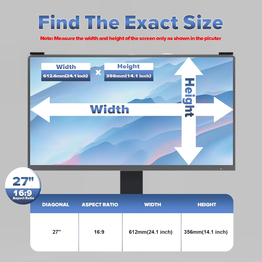 Computer Privacy Screen Filter 27 Inch, 9H Hardness Hanging Computer Screen Privacy Shield Compatible with 16:9 Widescreen Monitor, Eye Protection and Blue Light Blocks