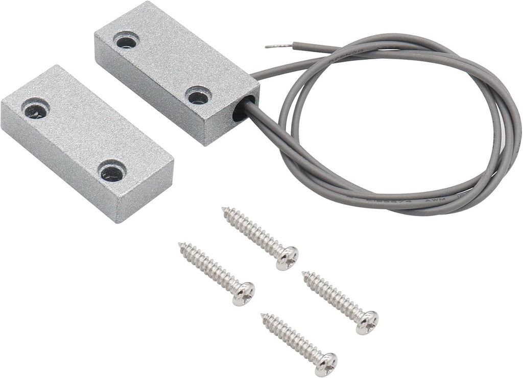 Magnetic Reed Switch Wired Surface Mount Normally Open NO Contact Sensor Alarm Magnetic Door Switch with 2 Wires, Zinc Alloy Sliver, MC-51