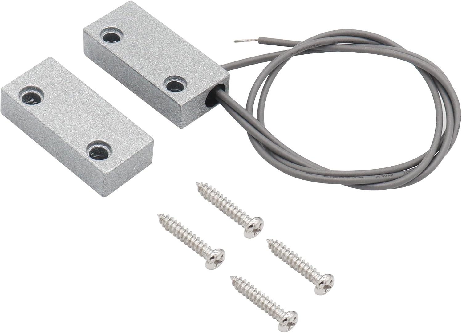 Magnetic Reed Switch Wired Surface Mount Normally Open NO Contact Sensor Alarm Magnetic Door Switch with 2 Wires, Zinc Alloy Sliver, MC-51