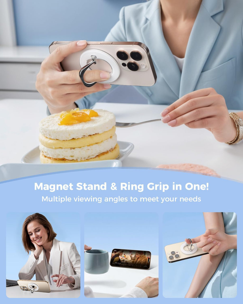 SUPERONE for MagSafe Phone Grip, Adjustable Magnetic Phone Ring Holder Removable Finger Phone Ring Kickstand Compatible with MagSafe Accessories Only for iPhone 16 & 15 & 14 & 13 & 12 Series - White
