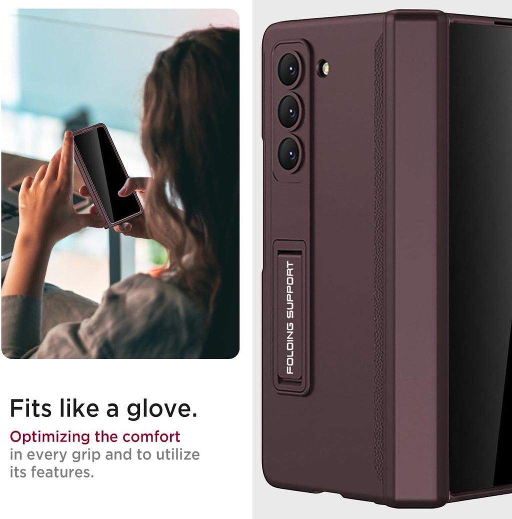 Miimall for Samsung Galaxy Z Fold 5 Case with Privacy Screen Protector, Built-in Convenient Adjustable Kickstand & Magnetic Hinge Protection All-Inclusive Protective Case for Galaxy Z Fold 5 Wine Red