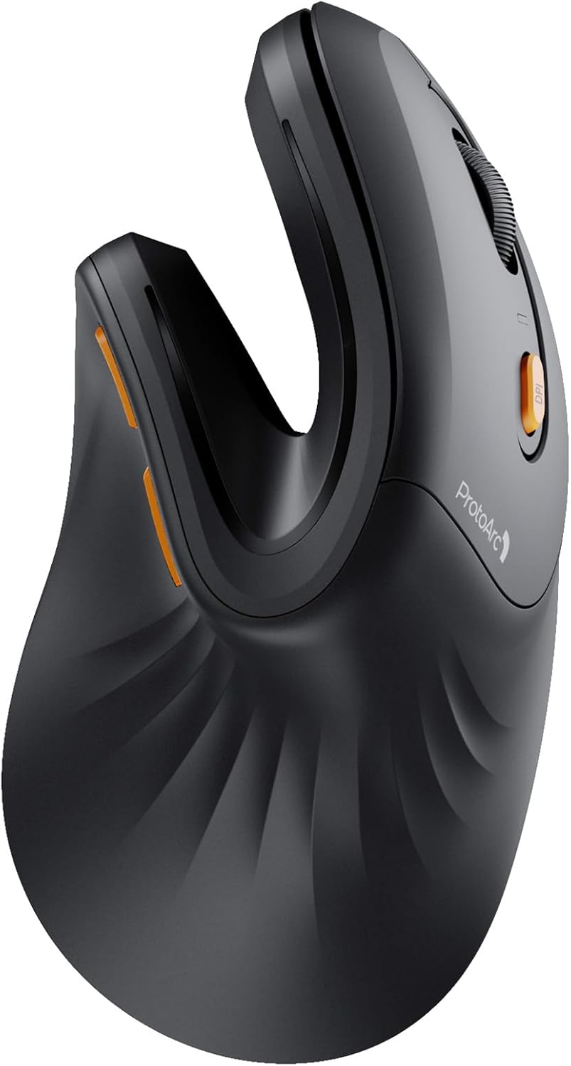 ProtoArc Ergonomic Mouse, EM11 NL Bluetooth Rechargeable Wireless Vertical Mouse, 3 Multi-Device Connectivity for Computer/PC/Laptop, 2.4GHz Optical Mice for Windows, Mac OS, Black