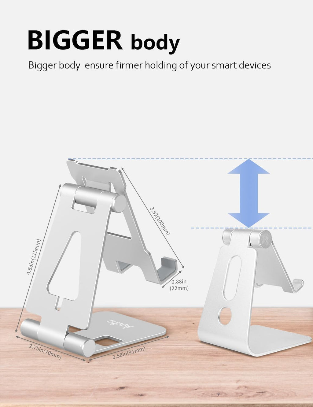 Cell Phone Stand for Desk, Adjustable Desktop Phone Holder Stand, Foldable Moblie Phone Dock for iPhone 15 14 13 12 11 Pro Xs Max Xr X 8 7 6 5 5s SE Nintendo Switch All Phones, Silver