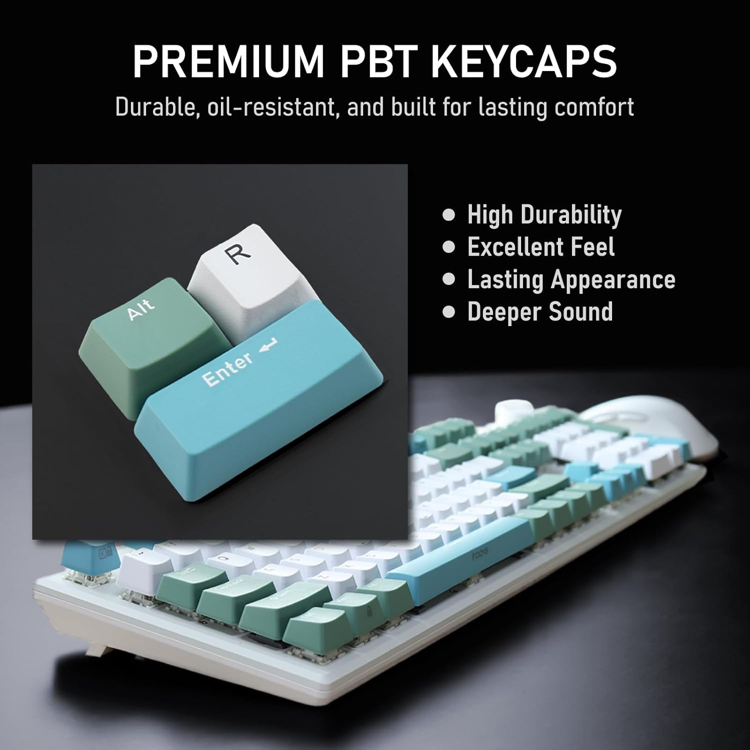 iRocks K74R Wireless RGB Illuminated Mechanical Gaming Keyboard, Hot-Swappable Switches, Easy-Clean Floating Design, PBT 107 Keys NKRO, Detachable USB-C Cable - Island Blue (Red Switches)
