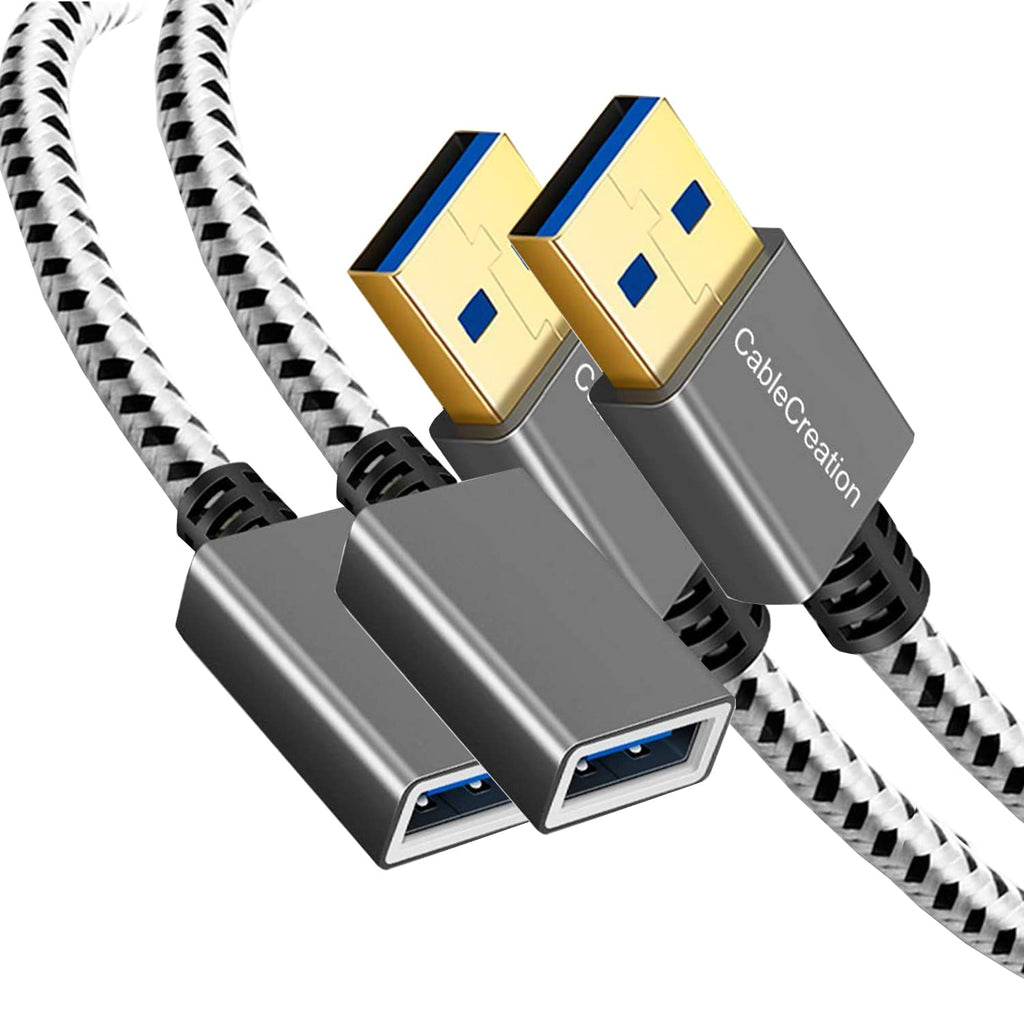 CableCreation [2-Pack] Short USB 3.0 Extension Cable 1FT, USB 3.0 A Male to Female Extender for VR, PlayStation, Xbox, Keyboard, Printer, Scanner, Space Gray 0.3m