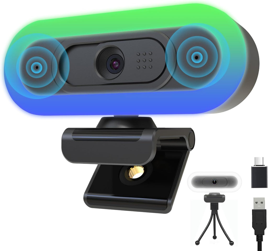 2K Webcam for PC, Plug and Play USB C Webcam with Dual Microphones,Ring Light,Fill RGB Light & Cover,Autofocus,65°FOV,1080P@60FPS, PC Web Camera for Desktop Computer Laptop Mac Zoom Streaming
