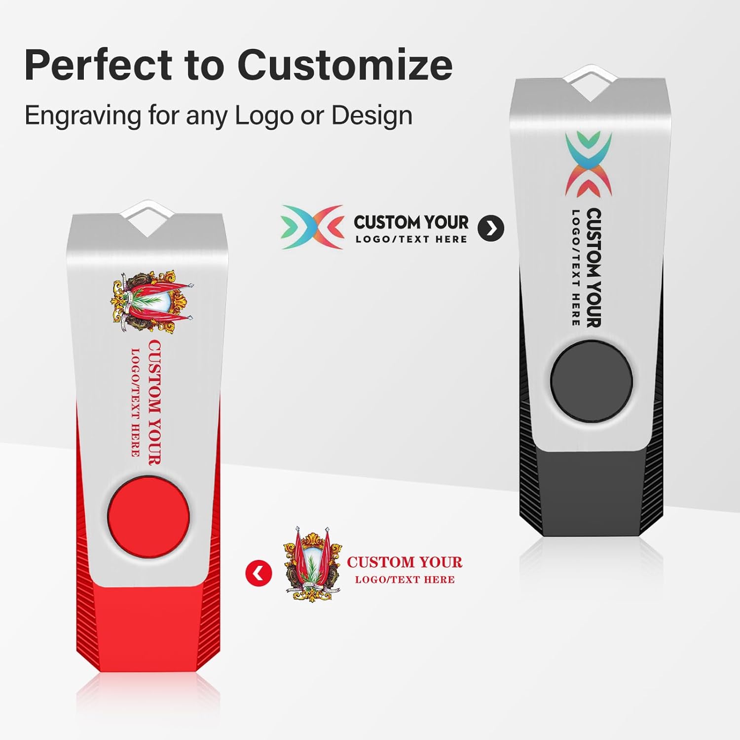 Customizable Flash Drives 128GB, Wooolken Personalized USB 2.0 Drive 10/20/50/100 Pack, Custom Thumb Drive Engraved Logo USB Drive (Mixcolors)