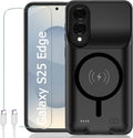 Battery Case for Galaxy S25 Edge, Upgraded 10000mAh Rechargeable Portable Extended Battery Pack Supported Qi Wireless Charging Case Compatible with Galaxy S25 Edge (6.7 inch) Charger Case (Black)