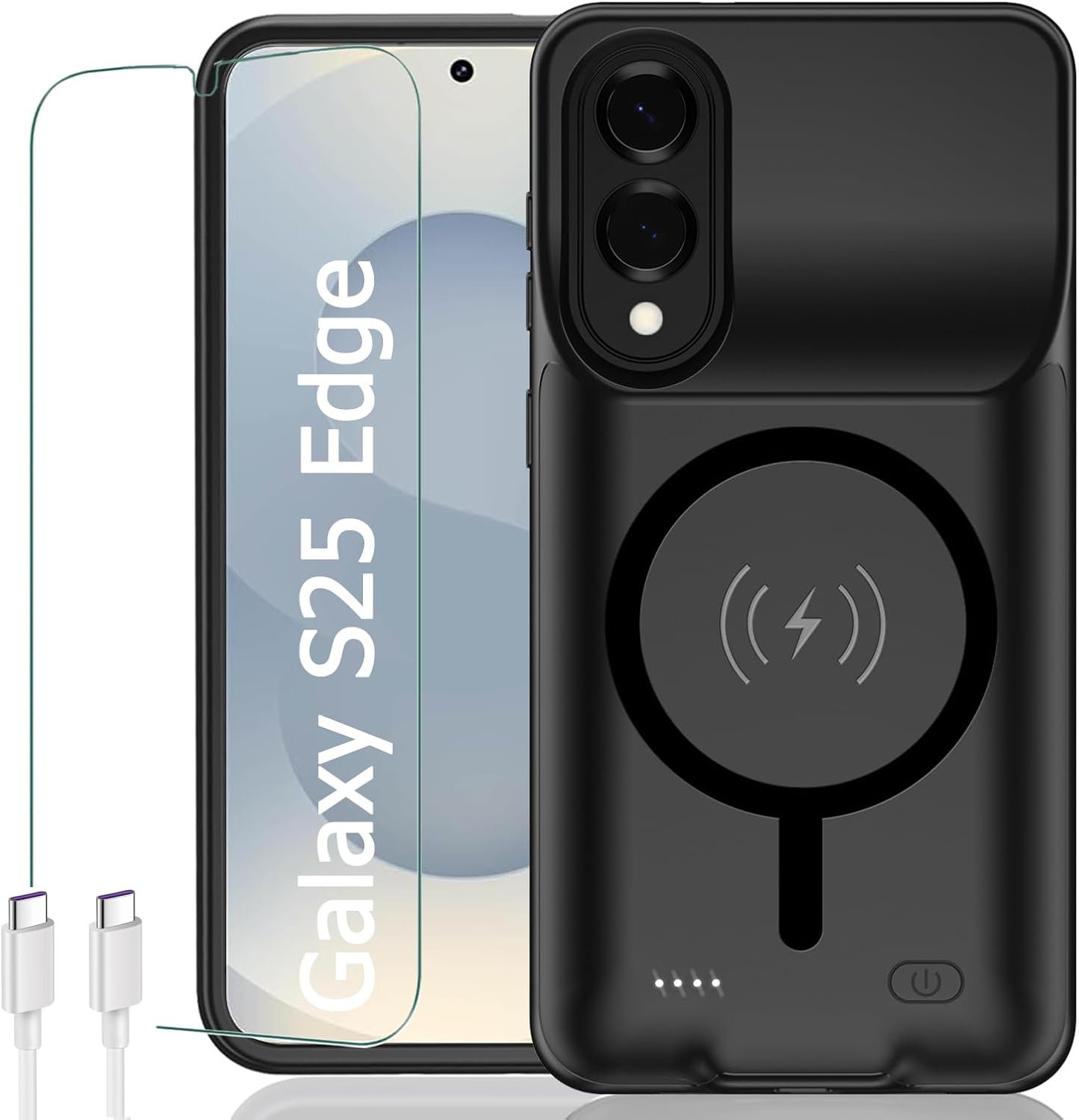 Battery Case for Galaxy S25 Edge, Upgraded 10000mAh Rechargeable Portable Extended Battery Pack Supported Qi Wireless Charging Case Compatible with Galaxy S25 Edge (6.7 inch) Charger Case (Black)