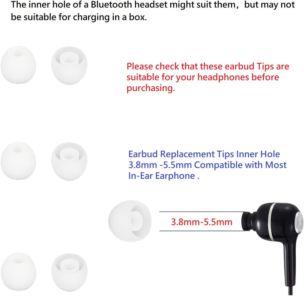 36 Pieces Small Earbud Tips Soft and Comfortable Silicone Earbud Tips Ear Bud Replacement Pieces Silicone Fit Most in-Ear Headphones，Inner Hole 3.8mm -5.5mm，Small White Replacement Eartips