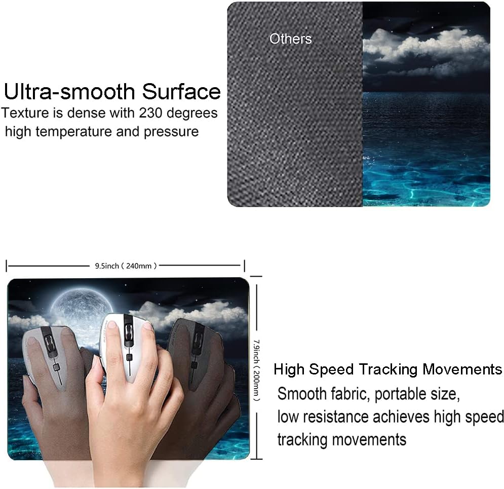 Hokafenle Mouse Pad, Blue Ccean Moon Mouse Pad, Premium-Textured Mousepad Square Waterproof Mouse Mat Non-Slip Rubber Base Mouse Pads for Wireless Mouse Office Laptop