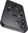 Magnetic for iPhone 16 Case [Compatible with MagSafe][Built-in Camera Lens Protector] Slim Soft Silicone Bumper Shockproof Metallic Luster Phone Case (Black)
