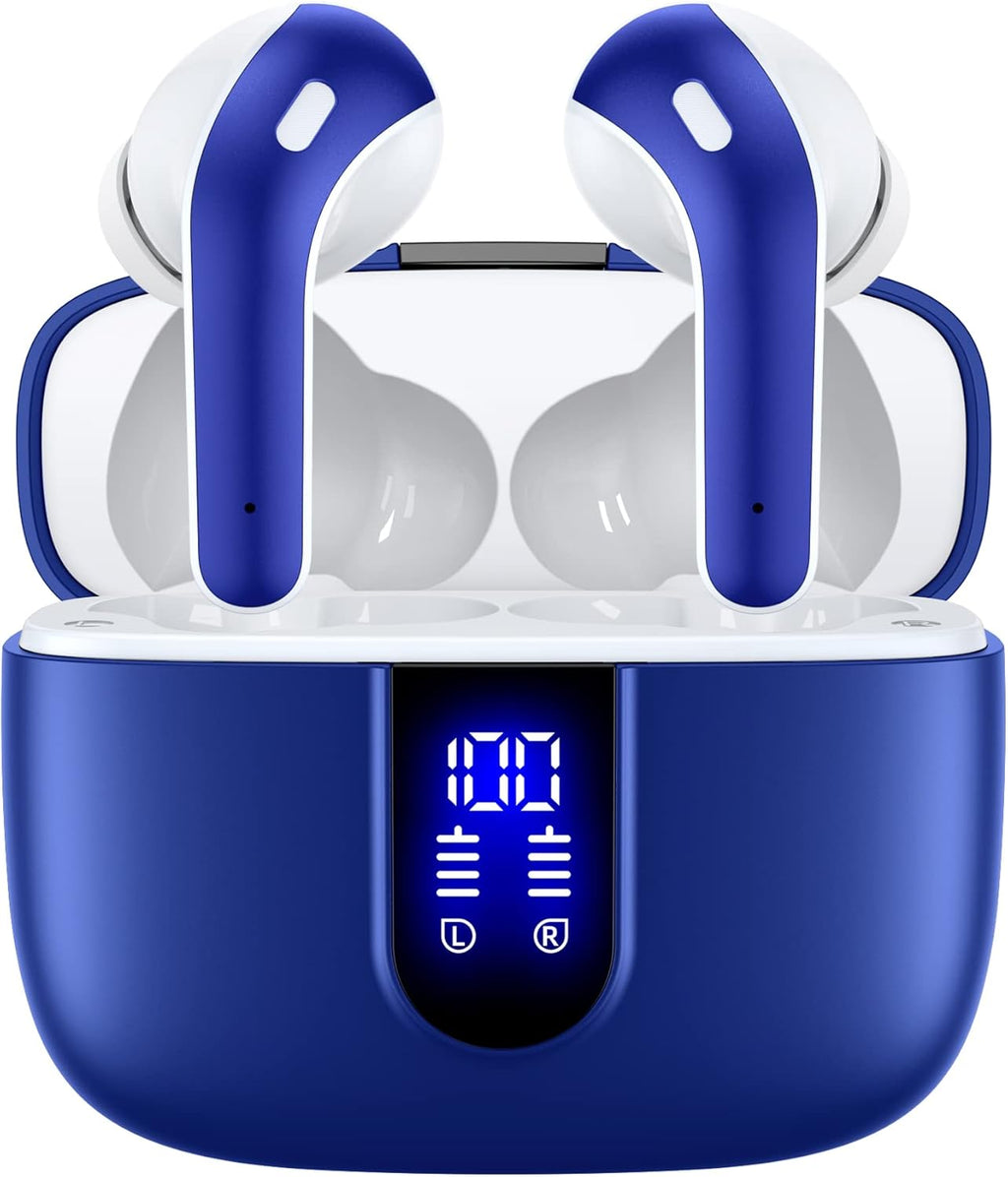 TAGRY Bluetooth Headphones True Wireless Earbuds 60H Playback LED Power Display Earphones with Wireless Charging Case IPX5 Waterproof in-Ear Ear buds with Mic for TV Smart Phone Laptop Computer Sports