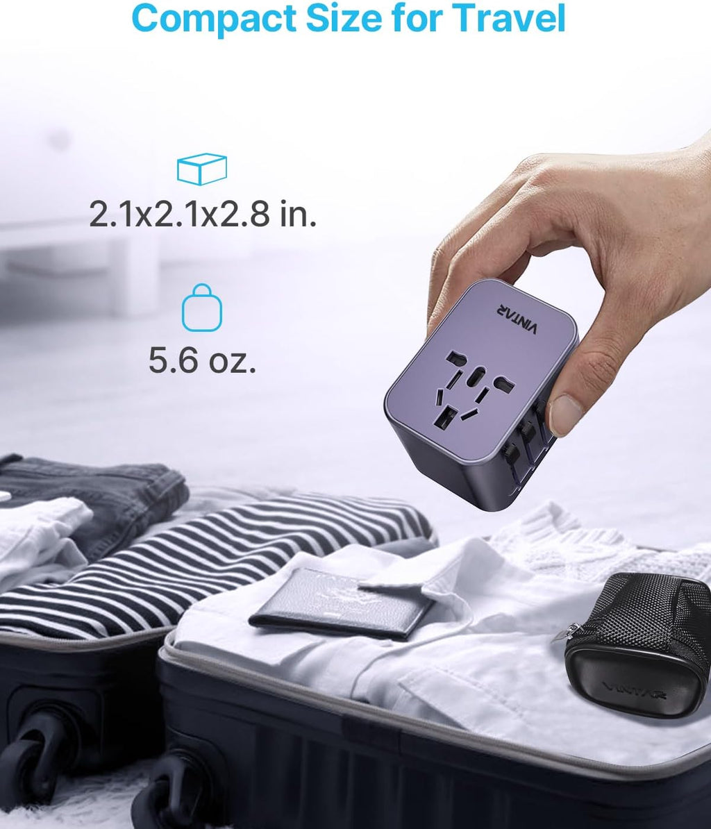 Universal Travel Adapter, VINTAR International Power Adapter with 6A 3 USB C and 2 USB Ports, All in One Travel Essentials Plug Adapter, Worldwide Outlet Converter for Europe UK USA AUS(Type C/G/A/I)