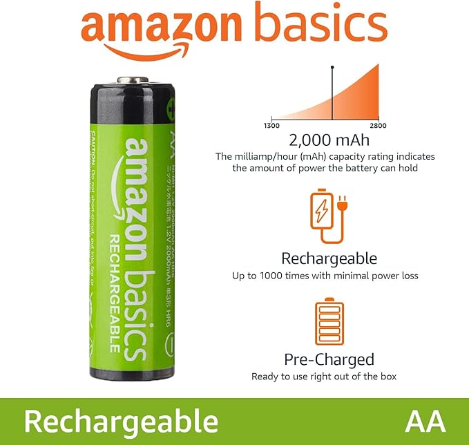 Amazon Basics 8-Pack Rechargeable AA NiMH Batteries, 2000 mAh, Low Self - Image 2