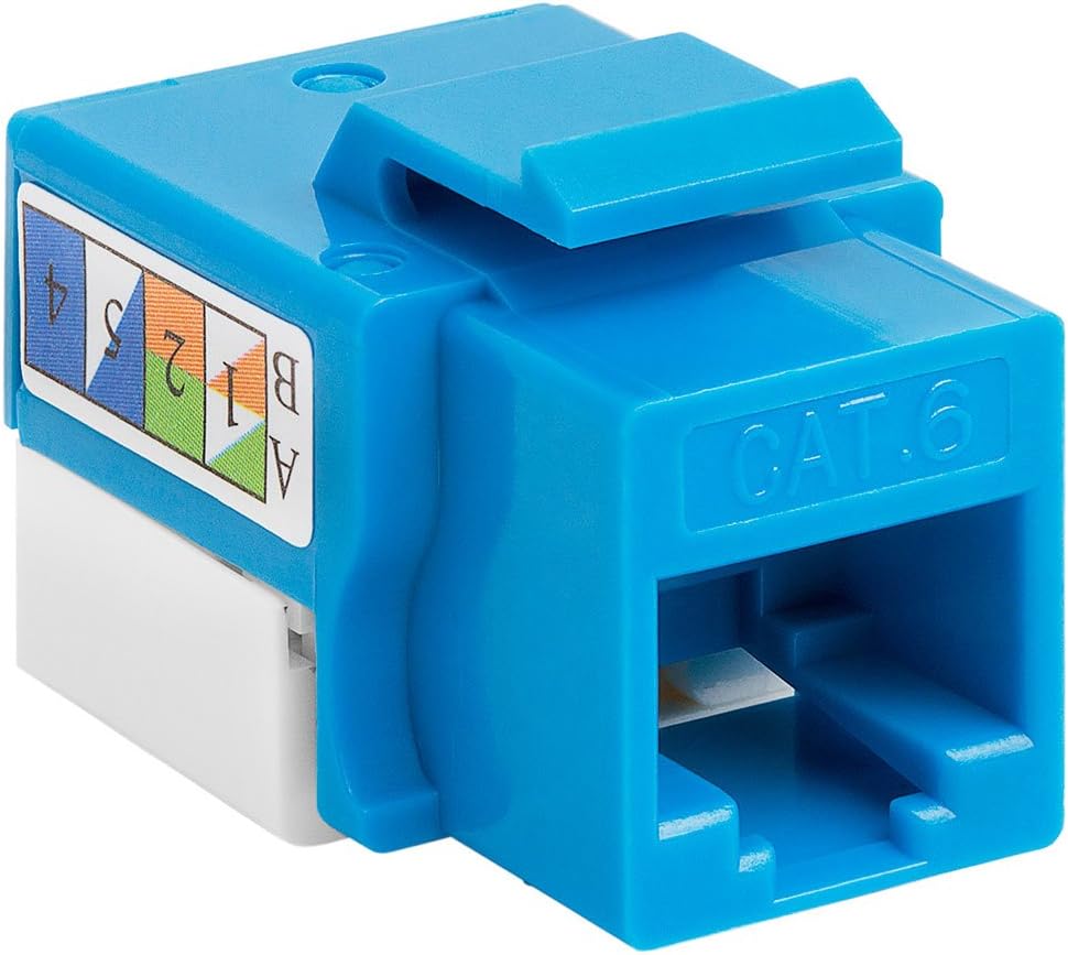 Cmple - RJ45 Keystone Jack 90 Degree Cat6 Keystone Jack Insert Punch Down RJ45 Connectors Female for Wall Plates, Patch Panels, Patch Cables, Ethernet Cables - Blue