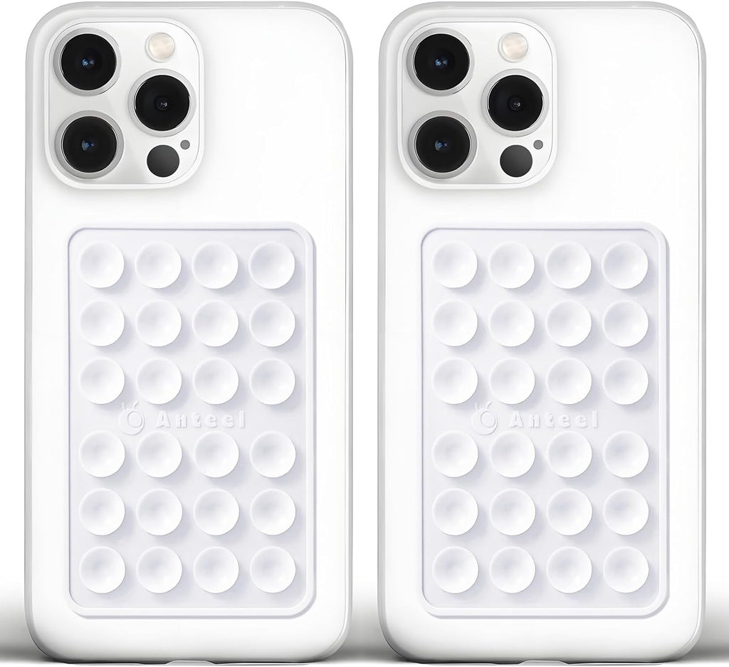 Anteel Medium-Sized Silicone Suction Phone Case Adhesive Mount, Enhanced Suction Power and Upgraded Thickened Sticky Phone Grip, Durable, Hands-Free Sticky Phone Holder, 2.28"x3.46" (WHT&WHT)