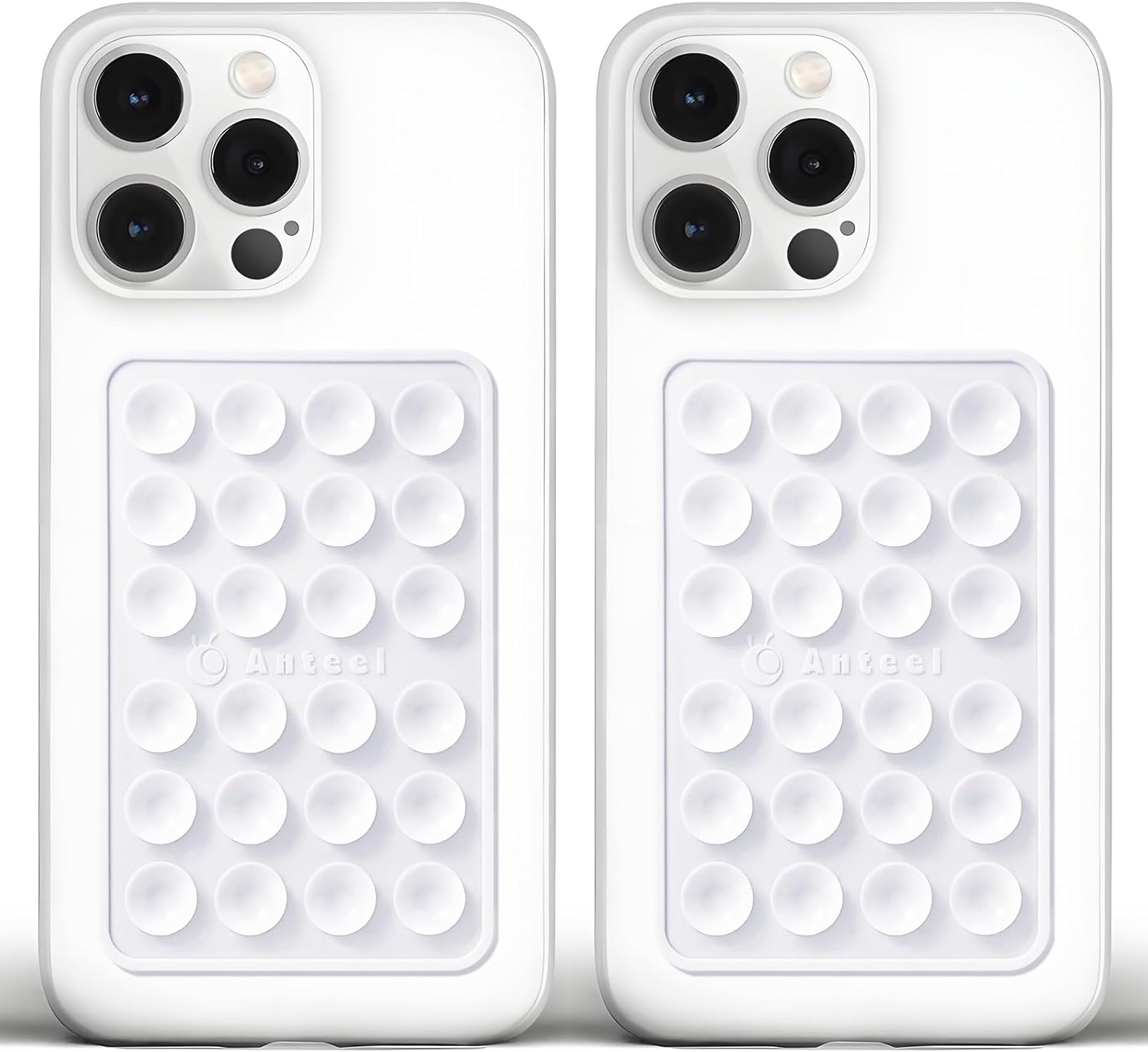 Anteel Medium-Sized Silicone Suction Phone Case Adhesive Mount, Enhanced Suction Power and Upgraded Thickened Sticky Phone Grip, Durable, Hands-Free Sticky Phone Holder, 2.28"x3.46" (WHT&WHT)