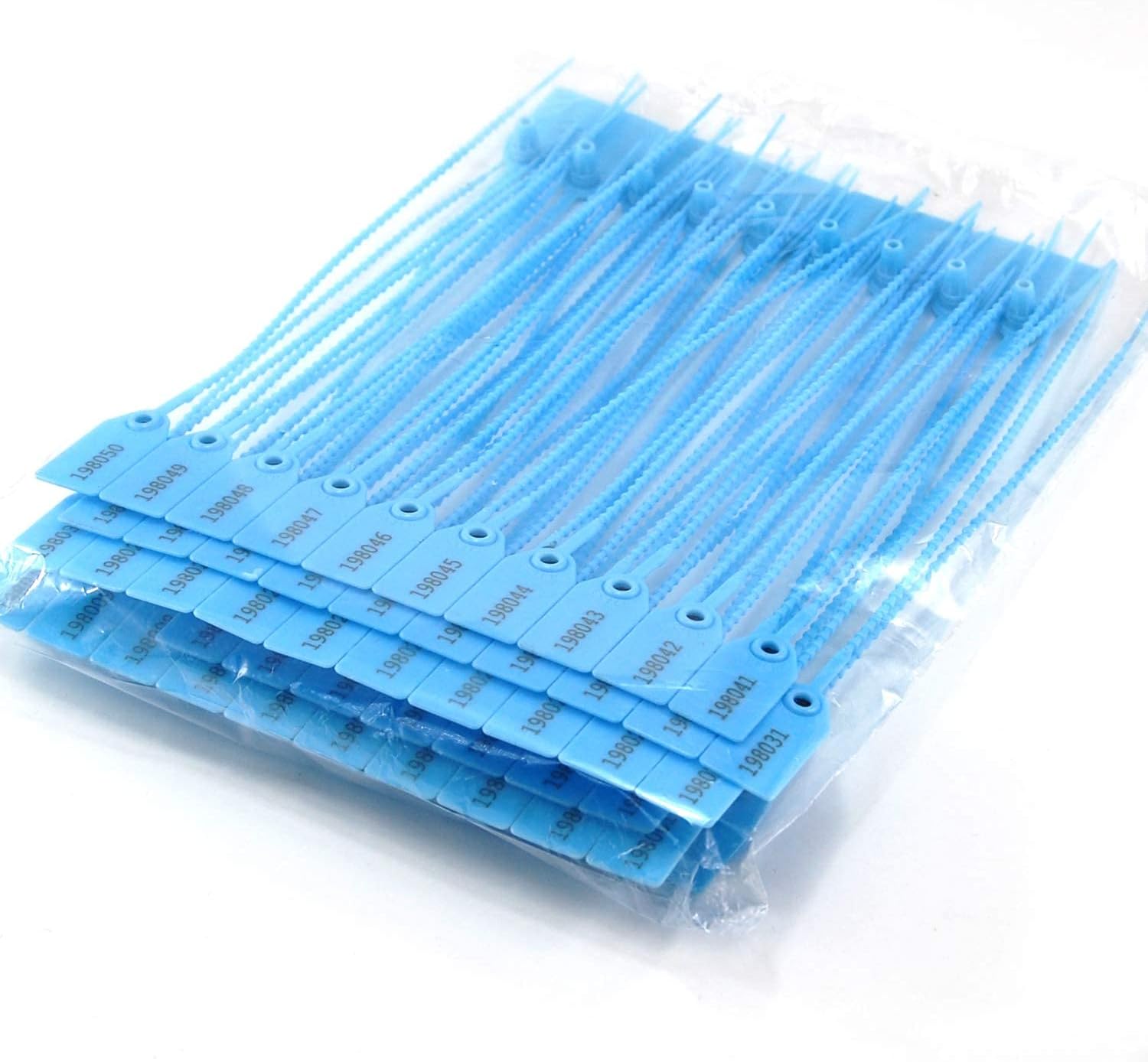 Plastic Tamper Seals, Zip Ties for Fire Extinguishers Pull Tite Security Tags Numbered Disposable Self-Locking Signage Tie 250mm Length (100 PCS, Light Blue)