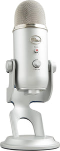 Blue Microphones Yeti Silver USB Mic for Recording, Streaming & Gaming on PC and Mac with Blue Voce Effects 4 Pickup Patterns, Headphone Output, Volume Control, Mic Gain Control, & Adjustable Stand