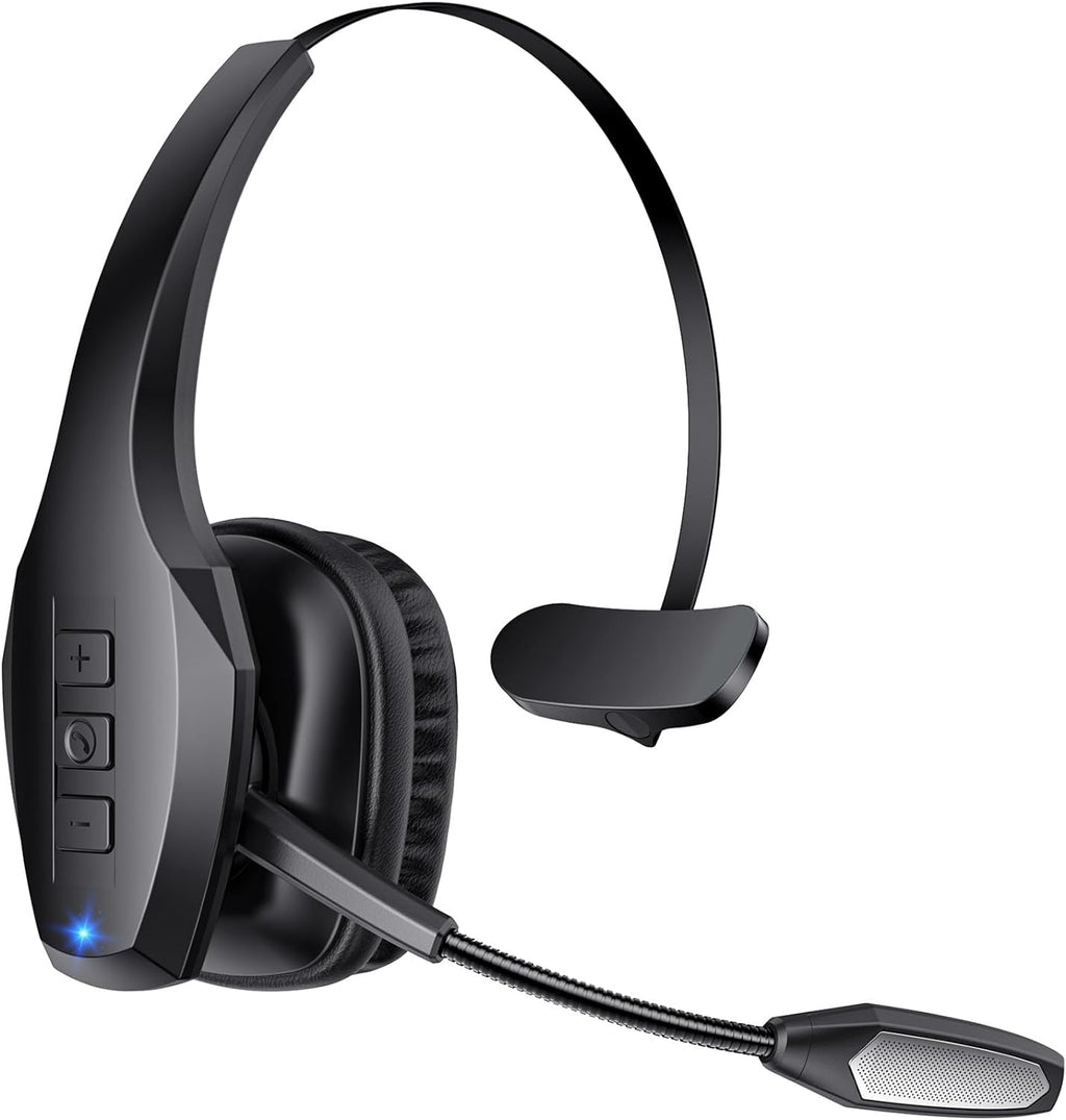 Trucker Bluetooth Headset, Wireless Headset with Mic, Bluetooth Headsets with Dual Noise Cancelling Microphone & Mute Button, 55Hrs Working Time PC Headsets for Cell Phones, Computer, Truck Driver