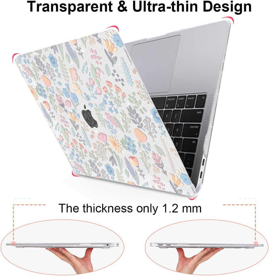 for MacBook Pro 13 inch Case 2022 2021 2020-2016 Release M2 M1 Chip A2338 A2251 A2289 A2159 A1989 A1706, Shiny Pattern Plastic Hard Shell Case Keyboard Cover Screen Film, Starry Sky Flowers
