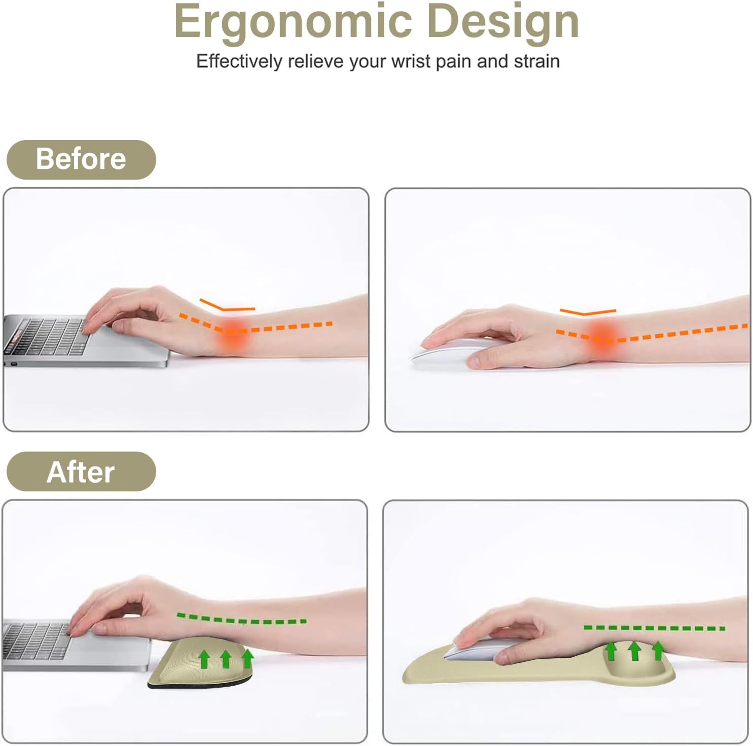 MOSISO Wrist Rest Support for Mouse Pad & Keyboard Set, Ergonomic Mousepad Non-Slip Base Home/Office Pain Relief & Easy Typing Cushion with Neoprene Cloth & Raised Memory Foam, Olive Green