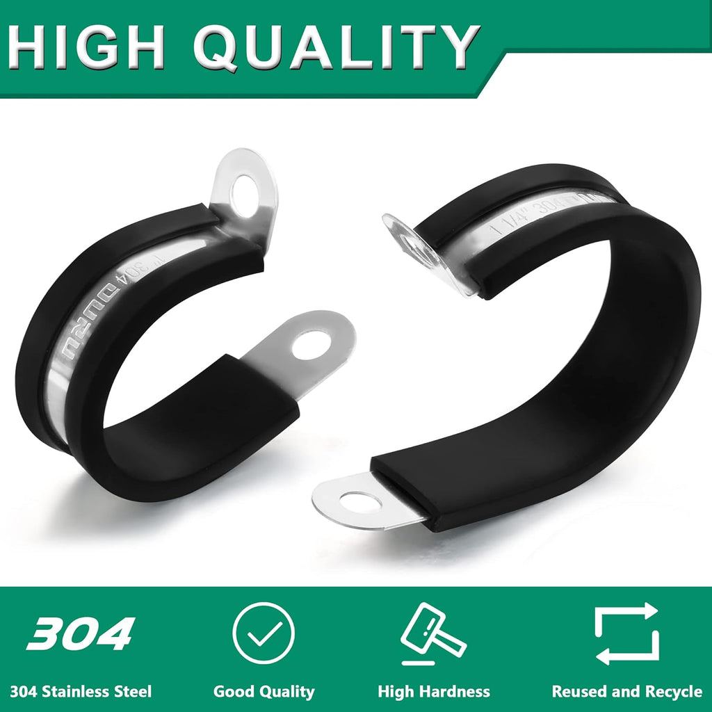 30PCS Stainless Steel Cable Clamps 9 Sizes—1/8" 3/16" 1/4" 5/16" 3/8" 1/2" 5/8" 3/4" 1" Rubber Coated Cushioned Insulated Cable Clamp,Automotive Cable Wire Clamps,Pipe Clamps(Black)