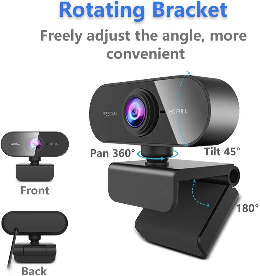 Webcam with Microphone&1080P HD Web Cam,Stand for PC/MAC/Laptop/Desktop, Wide Angle Web Cameras for YouTube,Skype,Zoom,Xbox One,Video Calling,Studying and PS4