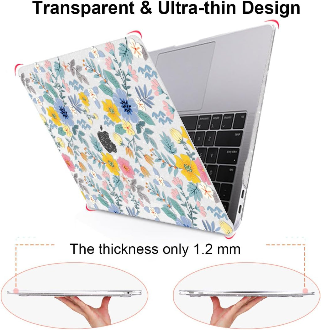 Compatible with MacBook Air 13 Inch M1 Case 2021 2020 2019 2018 Release A2337 A2179 A1932 Touch ID, Shiny Crystal Pattern Plastic Hard Shell Case Keyboard Cover Screen Film, Flowers L213