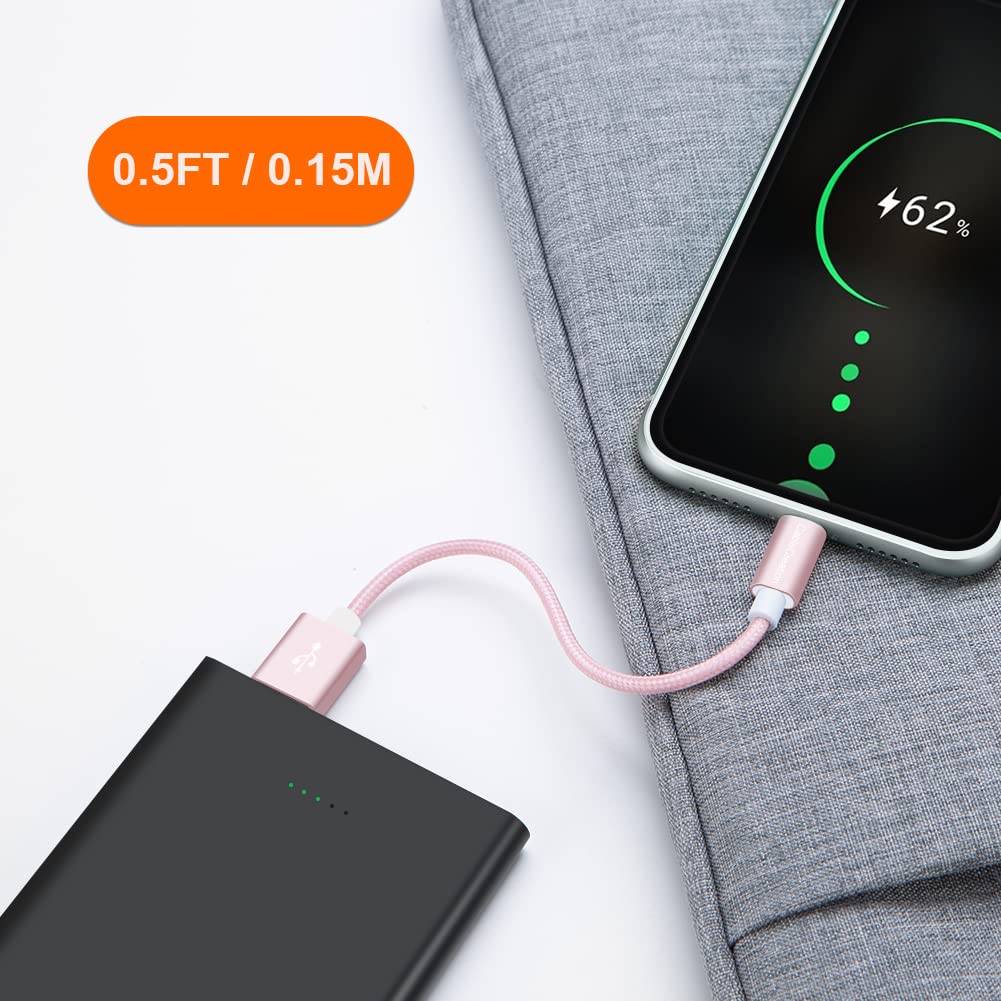 CableCreation USB A to Lightning Cable 6inch, Short iPhone Charging Data Sync Cord [MFi Certified] for iPhone 14/14 Pro, AirPods Pro, iPad, 0.15M, Pink