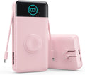 Portable Charger 40800mAh Power Bank with Built-in Cables,Wall Plug and iWatch Charger,6-in-1 QC4.0+25W PD USB C Fast Phone Charging,LCD Display Battery Pack for iPhone 16/15,Apple Watch,Galaxy-Pink