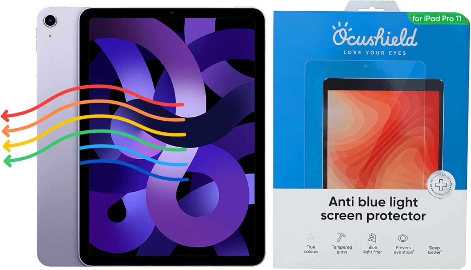Ocushield Anti Blue Light Tempered Glass Screen Protector for Apple iPad Pro 11" (2018-2022) iPad Air 4/5 (10.9") - Blue Light Filter for iPad - Anti Glare - Protect Your Eyes & Improve Sleep