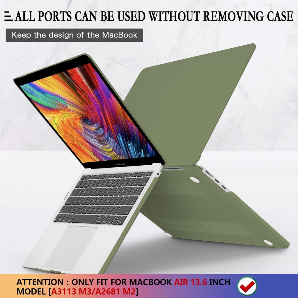 CISSOOK Compatible with MacBook Air 13.6 inch Case M4 A3240 M3 A3113 M2 A2681, Hard Shell Case with Keyboard Cover USB Adapter for MacBook Air 13.6 inch 2022-2025, Avocado Green