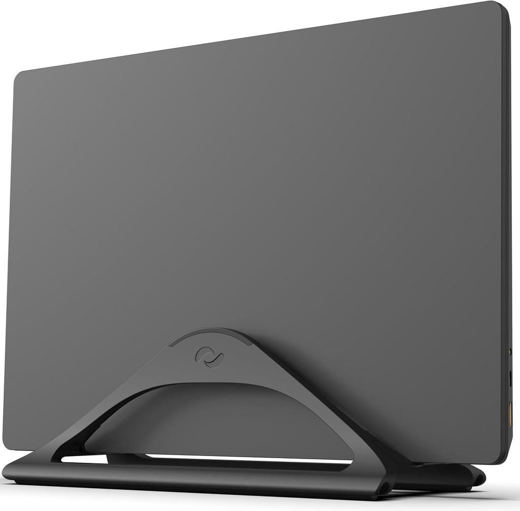 HumanCentric Vertical Laptop Stand for Desks in Matte Black, Upright Adjustable Holder to Dock Apple MacBook, MacBook Pro, and Other Laptops to Organize Work & Home Office, Automatic Grip