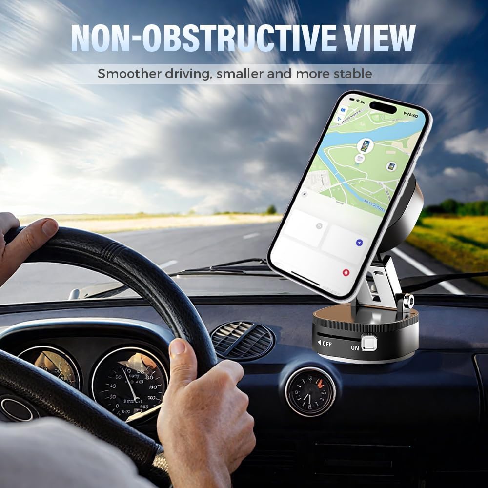 360° Adjustable Vacuum Magnetic Phone Holder, Foldable Magnetic Car Phone Holder for Your Car, Hands-Free Suction Cup Phone Mount for Car/Gym/Mirror/Smooth Surface for iPhone & Android (Pink)