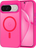 Magnetic for Google Pixel 9/Pixel 9 Pro Case, [Military Grade Drop Protection] [Compatible with MagSafe] Shockproof Slim Translucent Matte Anti-Slip for Women Girls Men Case, Hot Pink