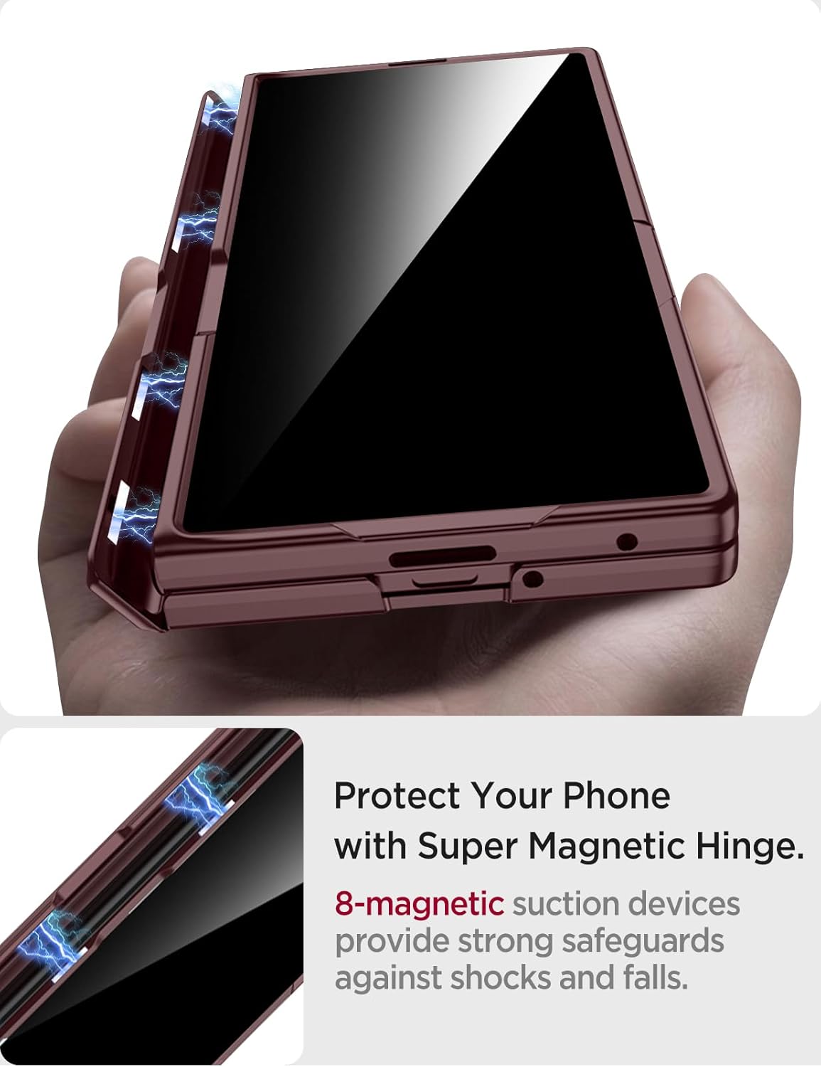Miimall for Fold 7 Case with Privacy Screen Protector, Z Fold 7 Phone Case Stand, Heavy Duty, Full-Body Magnetic Hinge Protection Shockproof All-Inclusive Cases for Galaxy Z Fold 7 Wine Red