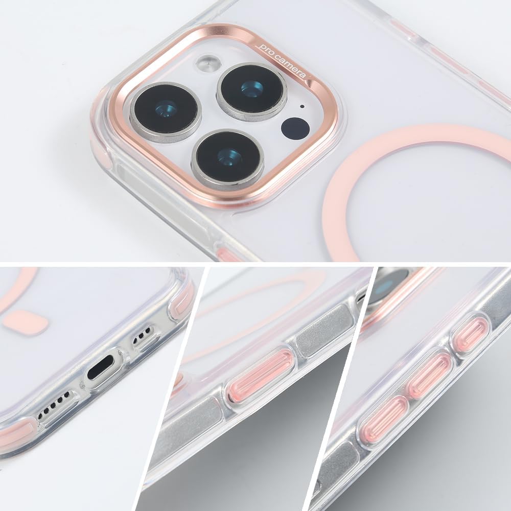 for iPhone 16 Pro Case with 62.99 inch Lanyard, Classic Clear&Pink Magnetic Phone Case, Drop&Shockproof Protection Cases, Phone Lanyard for Around The Neck, Compatible with Magnet Accessory