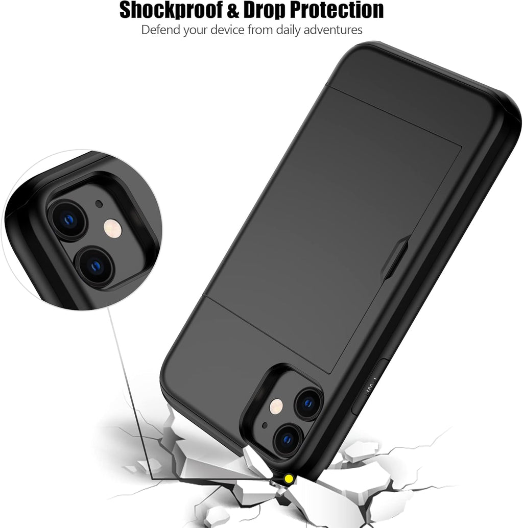 Nvollnoe for iPhone 11 Case with Card Holder Heavy Duty Protective Dual Layer Shockproof Hidden Card Slot Slim Wallet Cover for iPhone 11 for Men&Women(Black)
