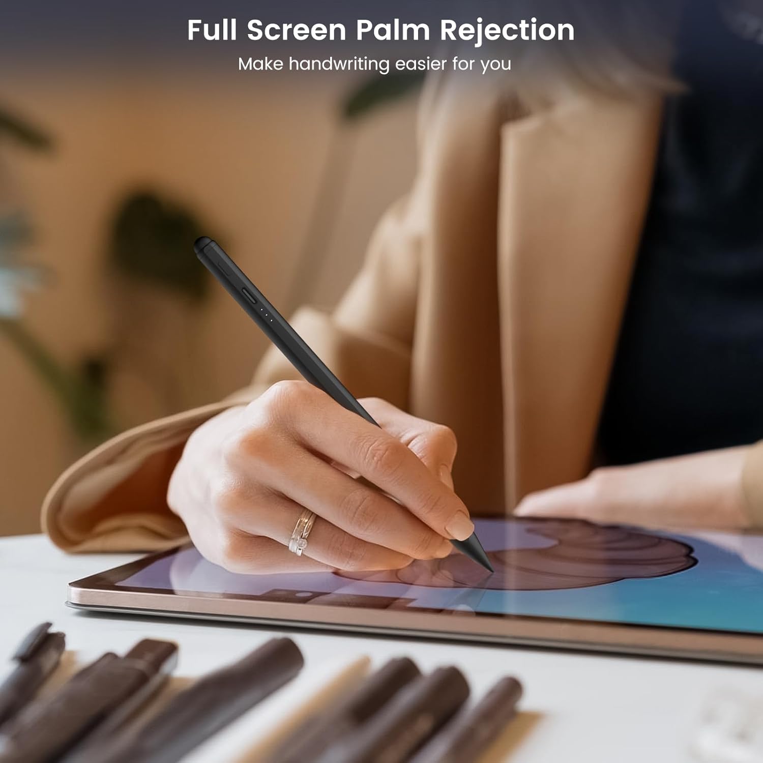 Stylus Pen for iPad, Dual-Tip 13 mins Fast Charge Pencil for Apple, Palm Rejection, Tilt Sensitivity, Compatible w/iPad 6/7/8/9/10, Pro 11/12.9in/M4, Air 3/4/5/M2, Mini 5/6 - Black