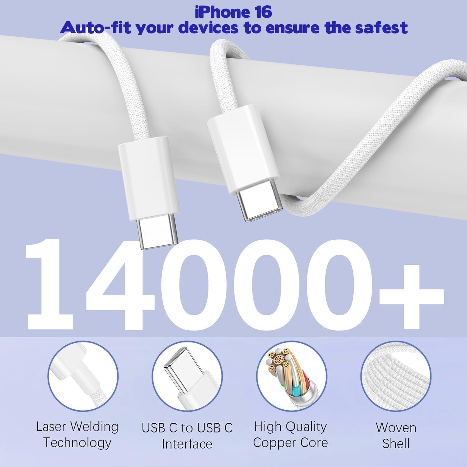 iPhone 16 Fast Charger Block, 2 Pack 60W USB Charging Block 5-Port Charge Adapter for Apple iPhone Charger with 6FT USB C Woven Fast Charging Cable for iPhone16/16e/16 Pro/15Pro Max, iPad Pro/Air/Mini
