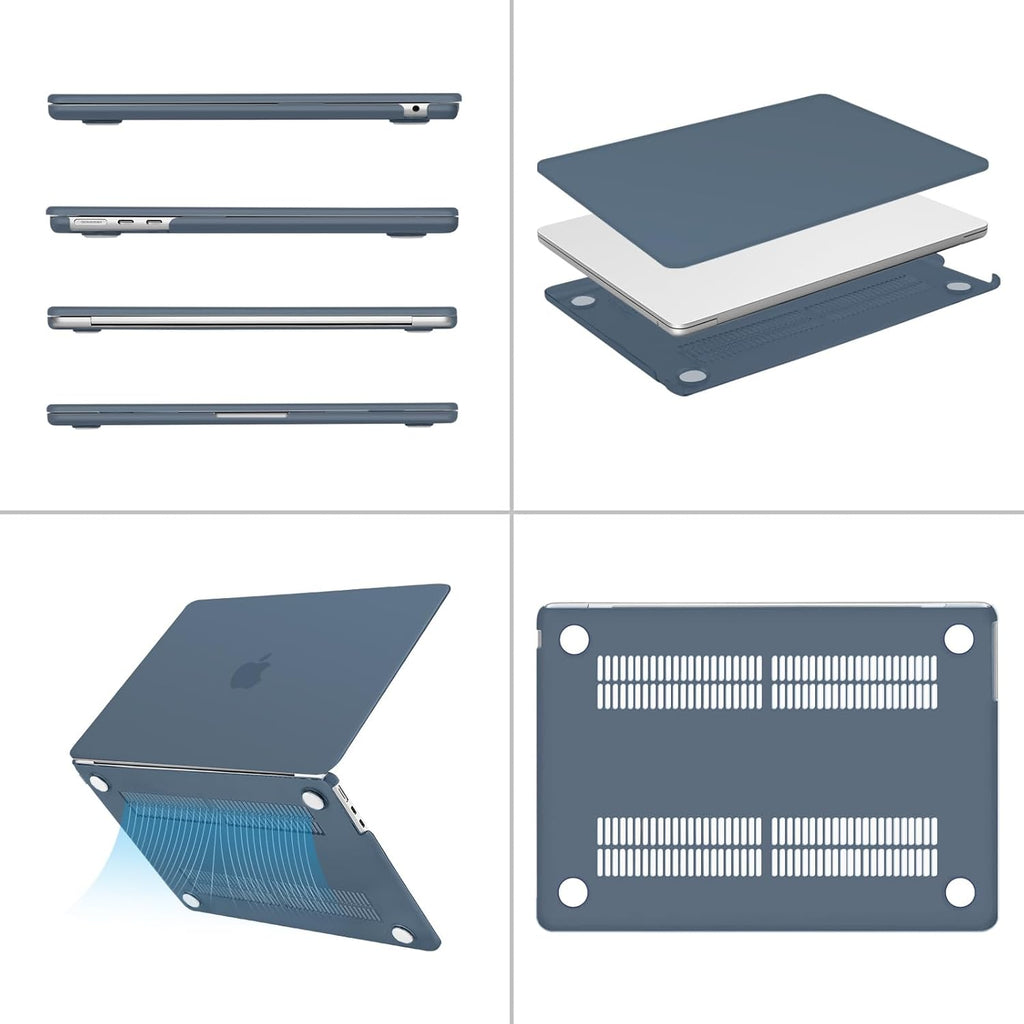 MOSISO Compatible with MacBook Air 13 inch Case 2025 2024 2023 2022 M4 A3240 M3 A3113 M2 A2681, Plastic Hard Shell&Keyboard Cover&Screen Film&Type C for MacBook Air 13.6 inch Case, Steel Blue