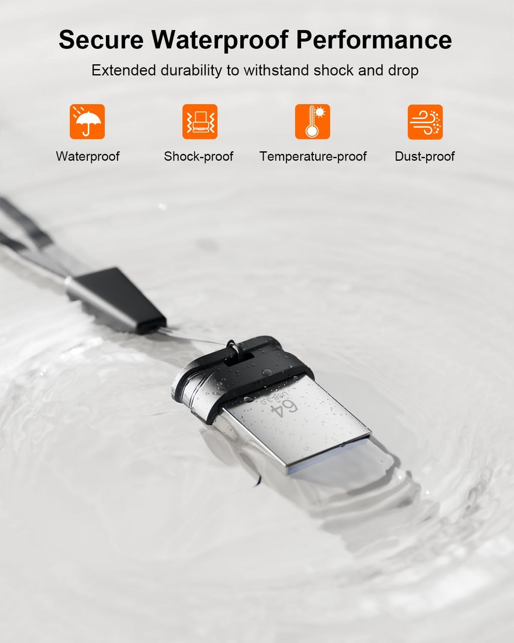 64GB USB 3.0 Flash Drive, Mini Thumb Drive Waterproof Memory Stick with Lanyard Hole Plug and Play Portable USB Stick Storage for Computer Laptop Smart TV, Black
