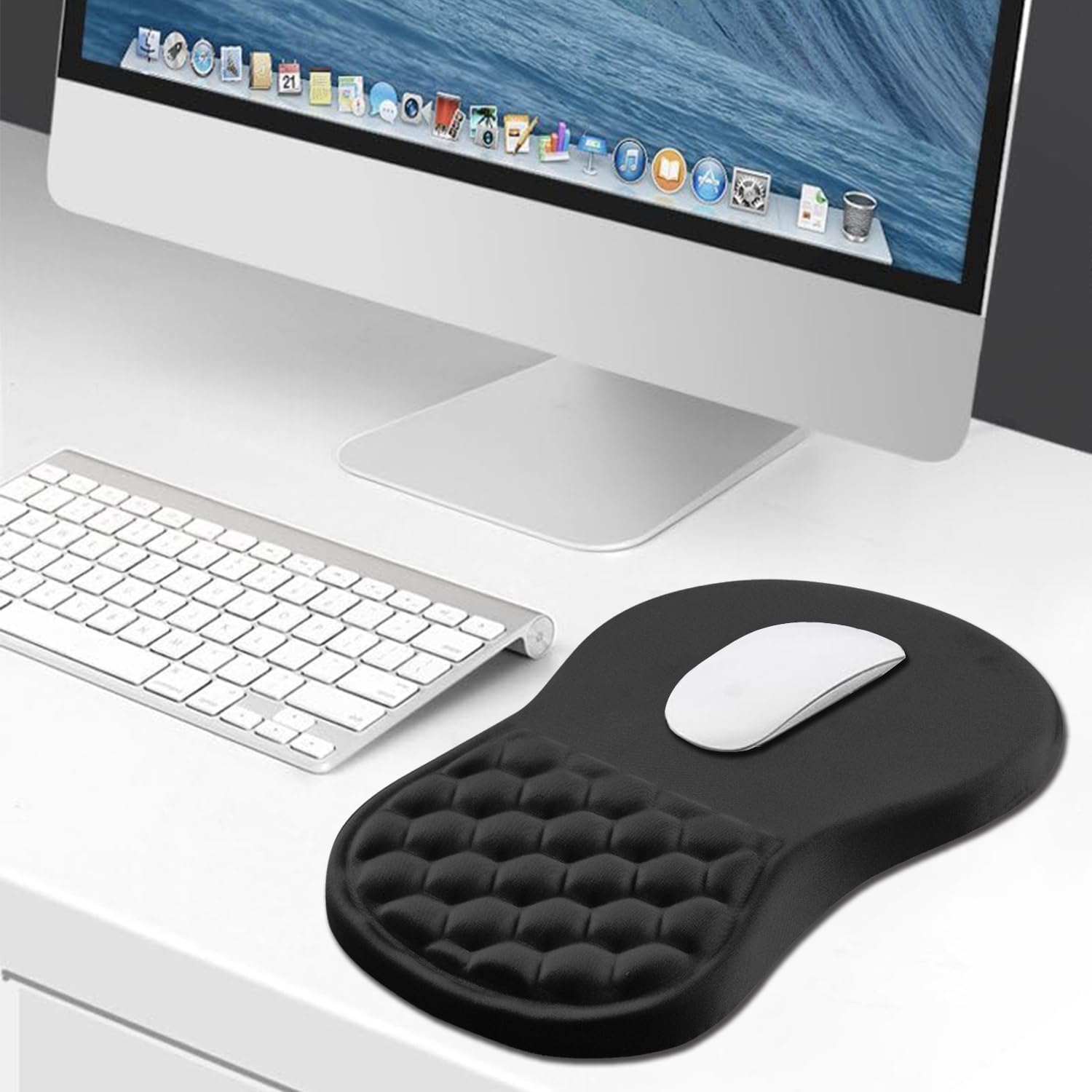 Hokafenle Ergonomic Mouse Pad Wrist Support, Wrist Rest Mousepad for Carpal Tunnel Pain Relief with Integrated Memory Foam Slope Massage Bulge (11.8x7.9 inch,Polar Night