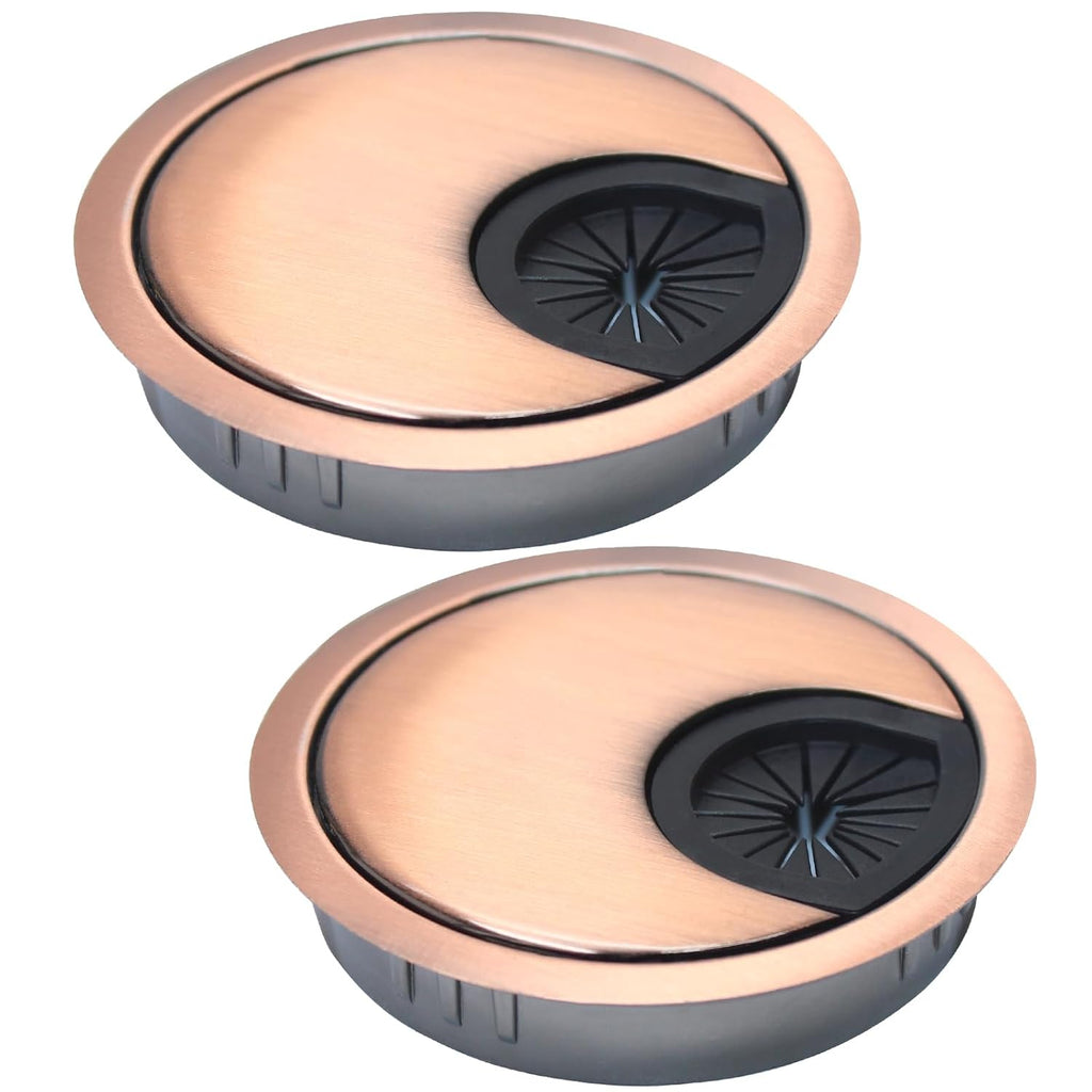 2 Pcs Desk Grommet 2-3/8" / 60 mm, Desk Cord Hole Cover, Cable Grommet Metal Zinc Alloy Materilal, Desk Hole Grommet for Home & Office Pc, Detachable Cable Cord Organizer-Copper Red