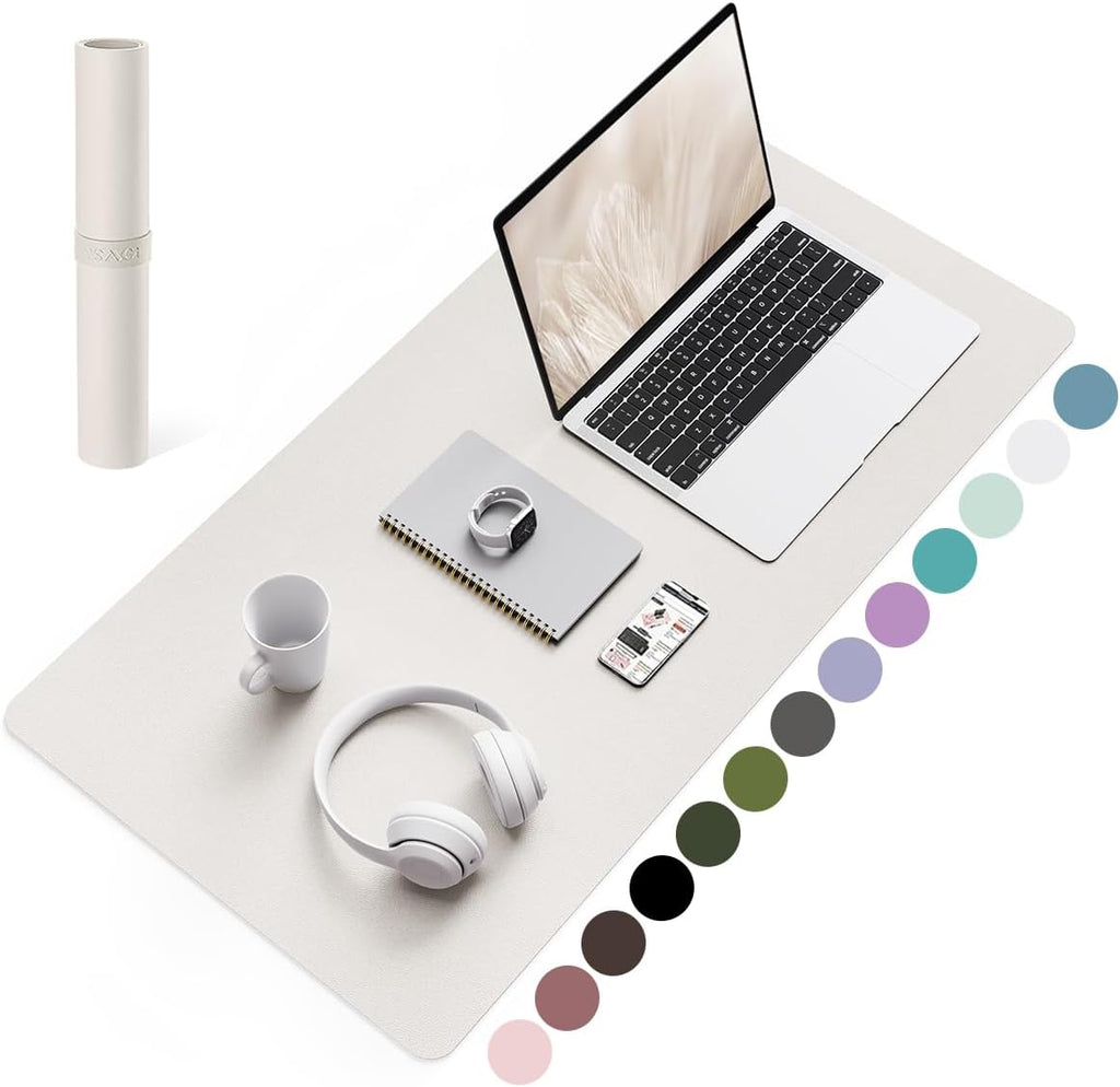 YSAGi Non-Slip Leather Desk Pad, Waterproof Laptop Computer Desk Keyboard Mat, Table Protector Blotter Mat, Large Mouse Pad for Office/Work/Home/Decor(Apricot Gray, 31.5" x 15.7")