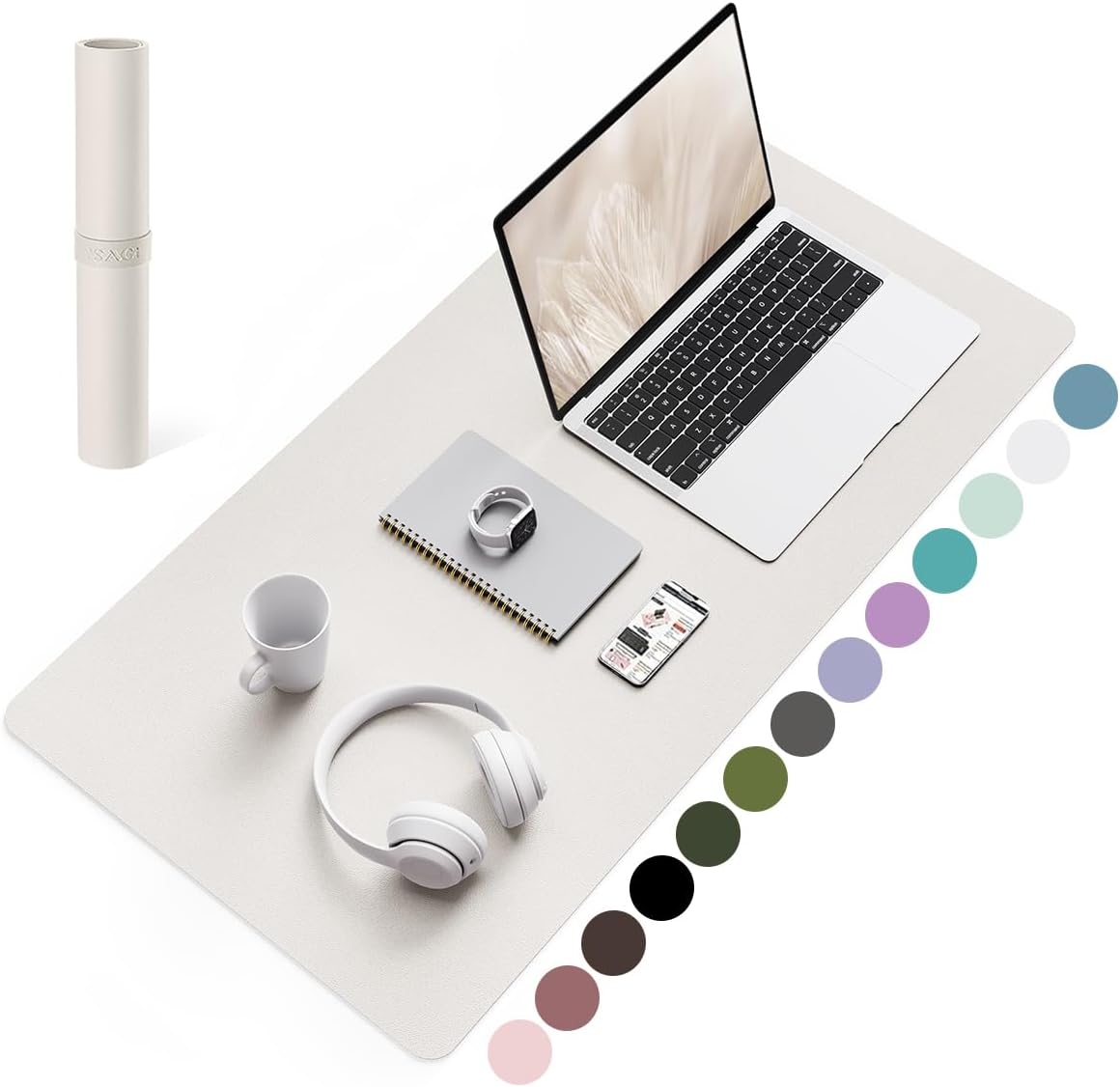 YSAGi Non-Slip Leather Desk Pad, Waterproof Laptop Computer Desk Keyboard Mat, Table Protector Blotter Mat, Large Mouse Pad for Office/Work/Home/Decor(Apricot Gray, 31.5" x 15.7")