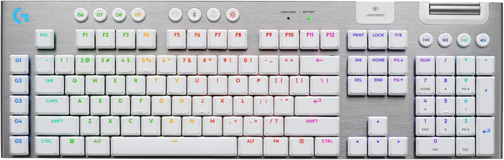 Logitech G915 X Lightspeed Wireless Mechanical Gaming Keyboard, Double-Shot PBT Keycaps, Fully Programmable Keys, RGB Backlit Mac/PC Gaming Keyboards, Aluminum Finish, GL Tactile Switches, White